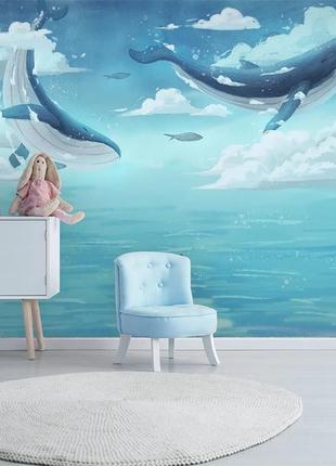 3d фотообои детские "синие киты"