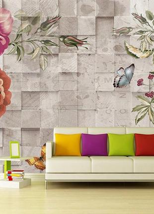 3d фотообои "розы и бабочки"