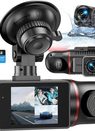 Kussla 3-канальна передня та задня камера реєстратор fhd 1080p автомобільний реєстратор із sd-картою поворотні