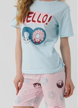 Детская пижама для девочки нежного цвета, пижама для подростка шорты футболка, красивая пижама девчачья5 фото