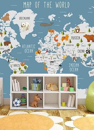 Фотообои детские "карта мира (1) - синяя"