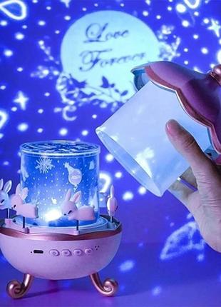 Детский ночник проектор, карусель с зайками, звуки, 12 слайдов, подарочная упаковка,...