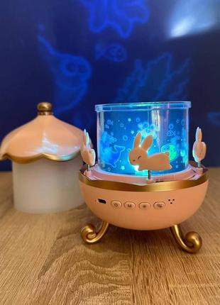 Детский ночник проектор, карусель с зайками, звуки, 12 слайдов, подарочная упаковка,...