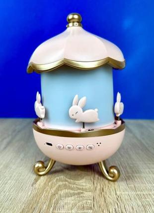 Детский ночник проектор, карусель с зайками, звуки, 12 слайдов, подарочная упаковка,...