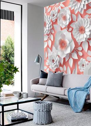 3d фотошпалери "білі квіти на рожевому тлі"