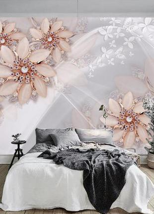 3d фотошпалери "бежеві квіти, сіра гама"