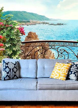 3d фотообои "балкон с цветами в горах"