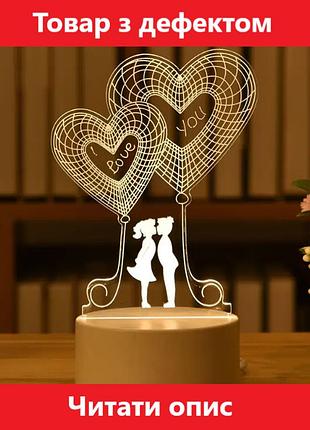 Внимание! уценка! светильник светодиодный от usb, 3d ночник, лампа с сердечками i love you