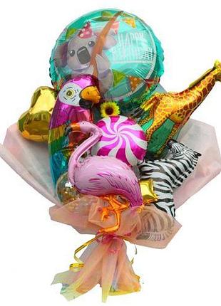 Кулька-букет фольгована "весілля зоопарк"