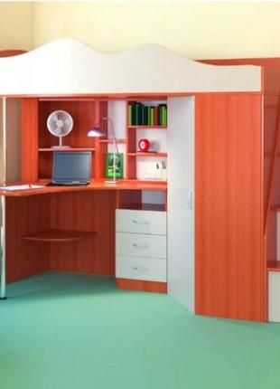 Детская двухъярусная кровать-чердак со столом дм37а