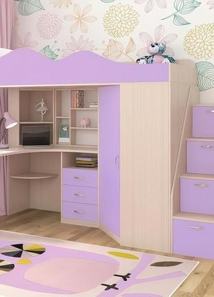 Детская двухъярусная кровать-чердак со столом дм37а
