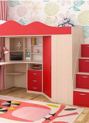 Детская двухъярусная кровать-чердак со столом дм37а