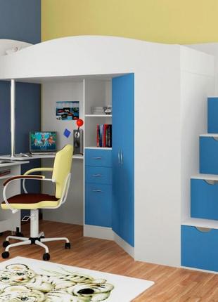 Детская двухъярусная кровать-чердак со столом дм37а