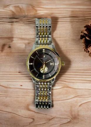Часы наручные мужские водонепроницаемые lige design кварцевые  цвет серебристый золотистый4 фото
