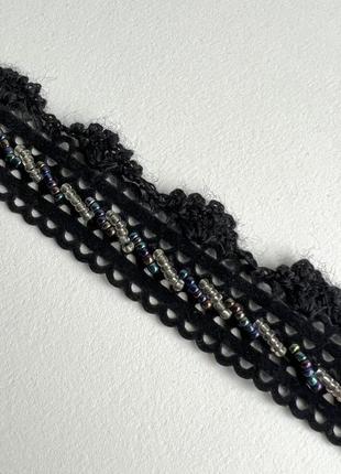 Стрічка в'язана з бісером нубук 8/040 чорна 25мм шерсть