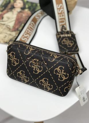 Сумка женская кросс-боди guess оригинал rea quattro g mini camera crossbody коричневая гесс кросс боди2 фото