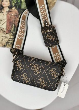 Сумка жіноча крос-боді guess оригінал rea quattro g mini camera crossbody коричнева гесс крос боді