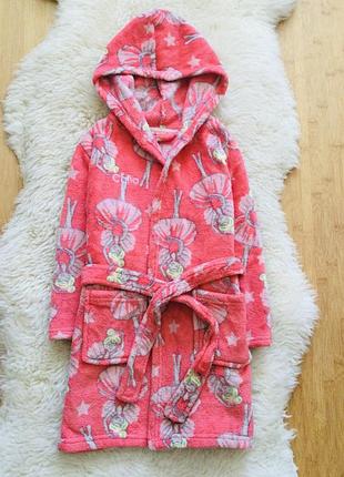 4-5 рок., disney коралловый флисовый, махровый халат с феями. банный, теплый. состояние идеально. завяза