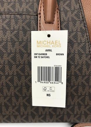 Сумка женская michael kors оригинал avril small logo top-zip satchel коричневая в лого6 фото