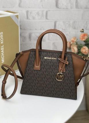 Сумка жіноча michael kors оригінал avril small logo top-zip satchel коричнева в лого