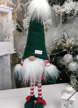 Іграшка скандинавський гном 75 см зелений бородач. новорічний ельф, санта-клаус...