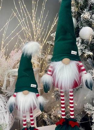 Іграшка скандинавський гном 75 см зелений бородач. новорічний ельф, санта-клаус...