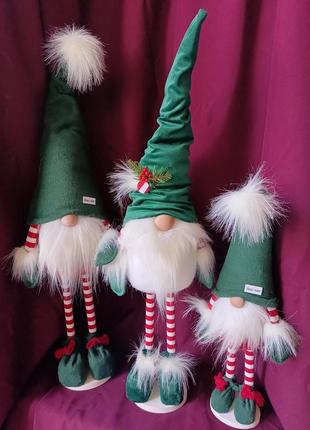 Іграшка скандинавський гном 75 см зелений бородач. новорічний ельф, санта-клаус...