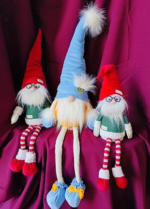 Патриотическая игрушка 75см гном сидячий. скандинавский эльф новогодний, рождественский санта.