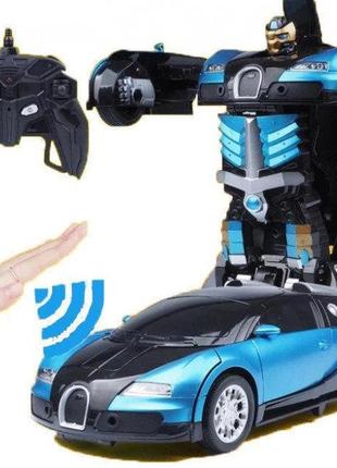 Машинка радіокерована трансформер robot car bugatti size12 синя <unk> робот-трансформер на радіокеруванні 1:122 фото
