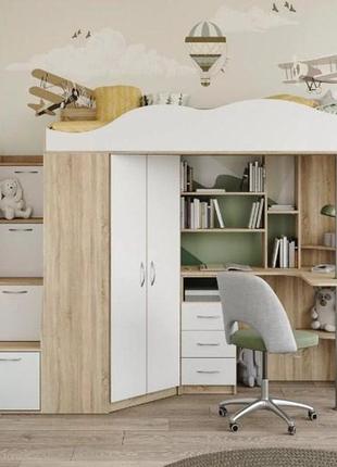 Детская двухъярусная кровать-чердак со столом дм37а