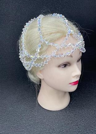 Шапочка шапка кроше из жемчужин бус бус бусин бусин украшение на голову для головы