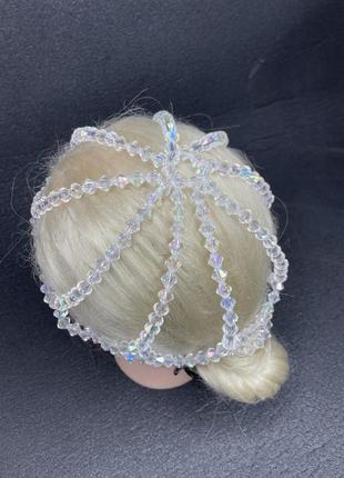 Шапочка шапка кроше из жемчужин бус бус бусин бусин украшение на голову для головы