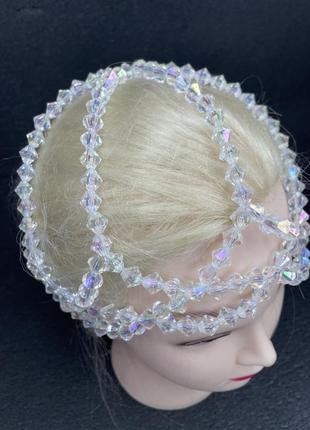 Шапочка шапка кроше из жемчужин бус бус бусин бусин украшение на голову для головы