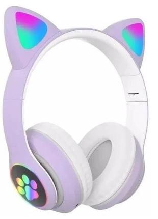 Навушники бездротові bluetooth cat ear vzv-23m 7695 400мач з підсвічуванням purple