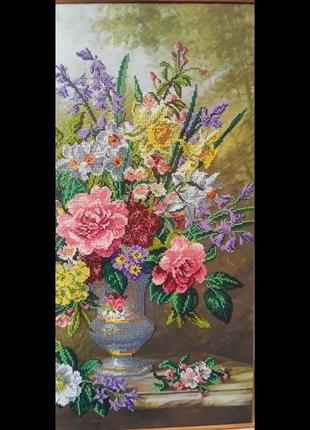 Картина вышита бисером "весенний букет". а2к-864