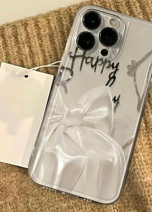 Панель шовковий бант для apple iphone 14 promax transparent-white