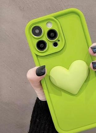 Чехол обьемное сердце для apple iphone 12 promax green