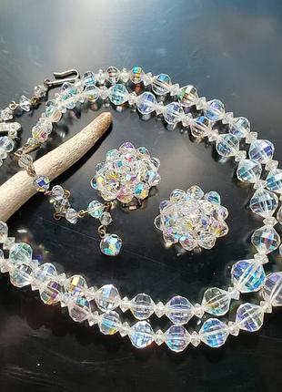 Кришталевий набор намисто та сережки-кліпси, 60ті, австрія