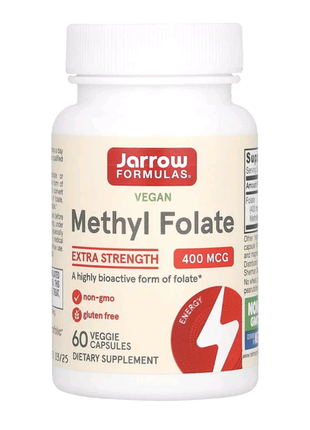 Jarrow formulas methyl folate, веганський метилфолат, посилена дія, 400 мкг, 60 веганських капсул prenatal