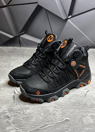 Зимние ботинки в стиле merrell, кроссовки на меху из натуральной кожи, мужественные зимние ботинки/кроссовки кожанине