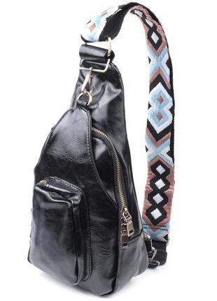 Практична жіноча сумка з екошкіри з акцентом на текстильну лямку vintage 22776 чорний