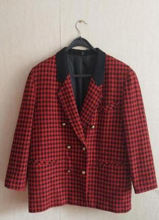 Стильный брендовый шерстяной твидовый красный в гусиную лапку пиджак жакет легкое пальто премиум бренд charles vogele