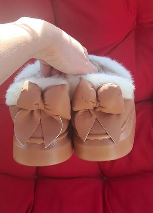 Коричневі уги жіночі з хутром, автоледі утеплені з бантиком, короткі дутики...