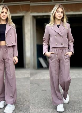 Стильный костюм для девочек пиджак и брюки палаццо, размеры на рост 134 - 164 + видеообзор8 фото