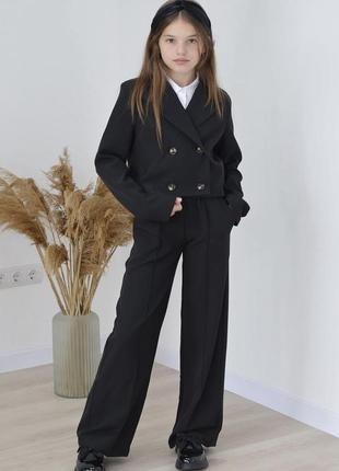 Стильный костюм для девочек пиджак и брюки палаццо, размеры на рост 134 - 164 + видеообзор7 фото