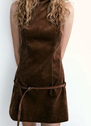 Короткое вельветовое платье с прядкой zara new