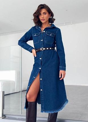 Джинсовое платье-рубашка миди синее | 85621