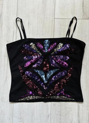 Яркая майка топ с пайетками