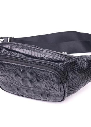 Стильная поясная сумка из натуральной кожи с фактурой под крокодила 21297 vintage черная