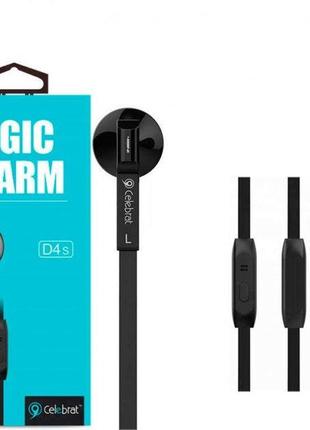 Наушники проводные celebrat d4s (один наушник, микрофон, плоский шнур) black